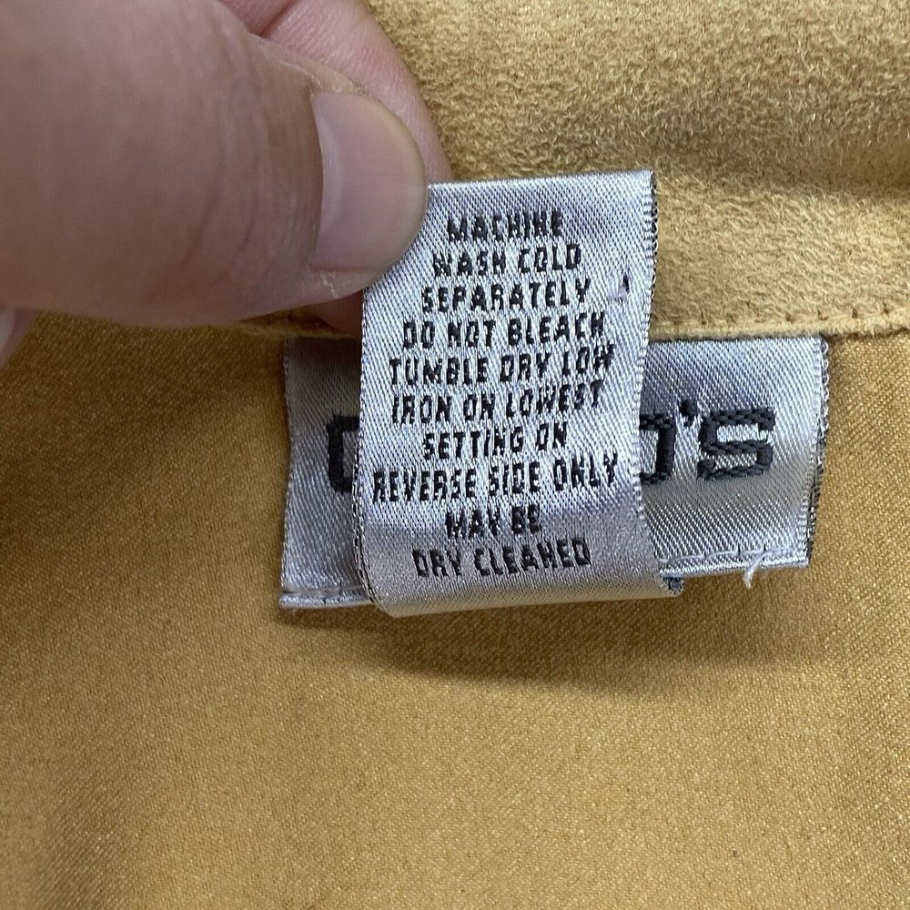 CHICO'S top Womens 0 small Faux Suede Button-Front Shirt Blouse Dijon Yellow - Picture 5 of 9